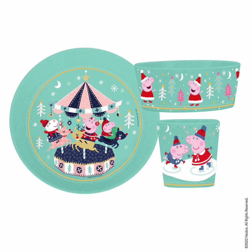 Koziol Frühstücksset Connect Peppa Pig Winter Wonderland 3-tlg., Kindergeschirr, Kunststoff, Organic Sage Blue, 8057719
