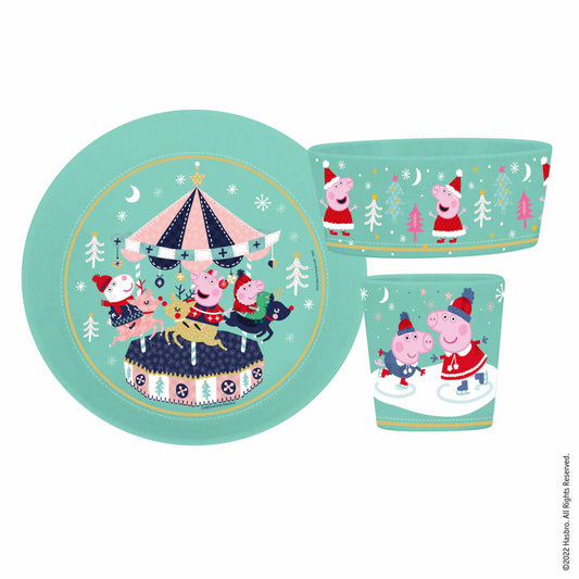 Koziol Frühstücksset Connect Peppa Pig Winter Wonderland 3-tlg., Kindergeschirr, Kunststoff, Organic Sage Blue, 8057719