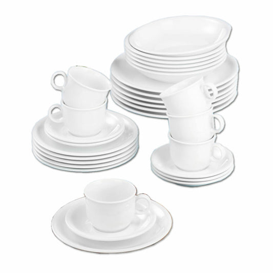 Seltmann Weiden Compact combination service, dinner service, coffee service, porcelain, white, dishwasher safe, 30 pcs., 1716175