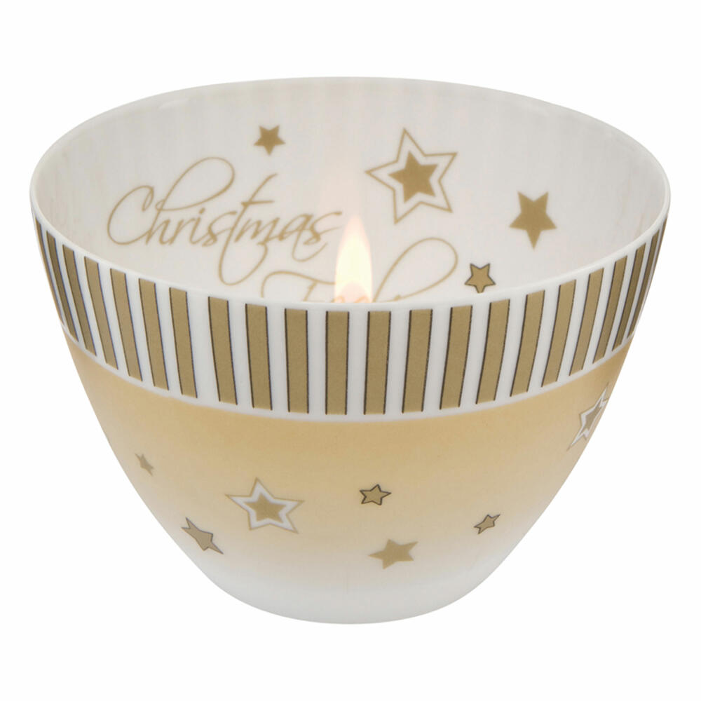 Goebel Christmas Christmas Feeling Stripes Tealight, Tea Light, Tea Lights, Candle Holder, Porcelain, Champagne, 7.5 cm, 66915731