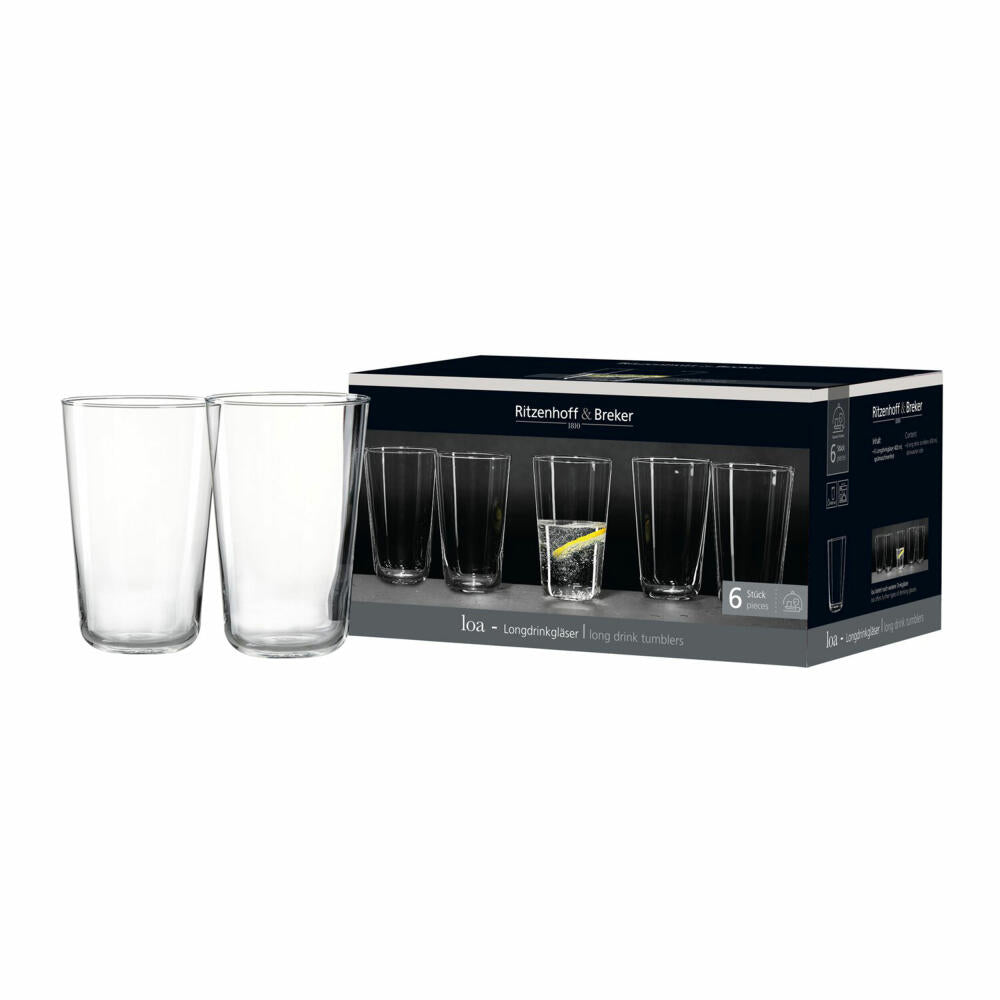 Ritzenhoff & Breker Loa Longdrinkgläser, 6er Set, Longdrinkglas, Wasserglas, Trinkglas, 400 ml, 820980