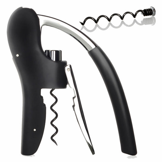 Blomus Corkscrew Leverman, wine bottle opener with replacement spiral, plastic, chrome-plated steel, black, 63598
