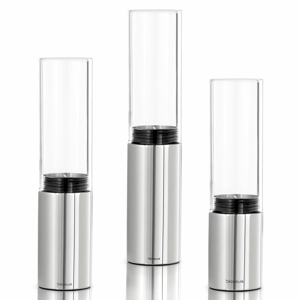 Blomus lantern tealight holder set Faro, for tealights, glass / polished stainless steel, set of 3, 65090