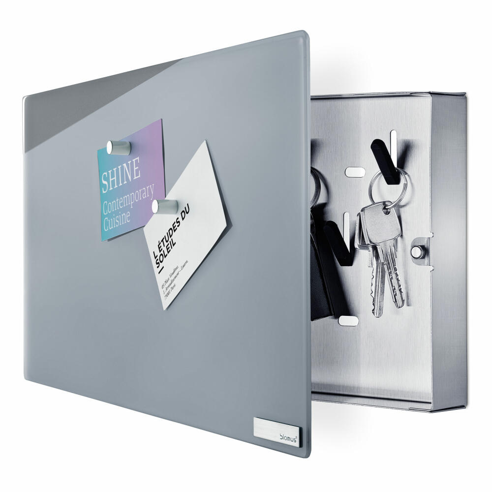 Blomus Velio key box, glass magnetic board, magnetic wall, key board, stainless steel, grey, 20x30x5cm, 65365