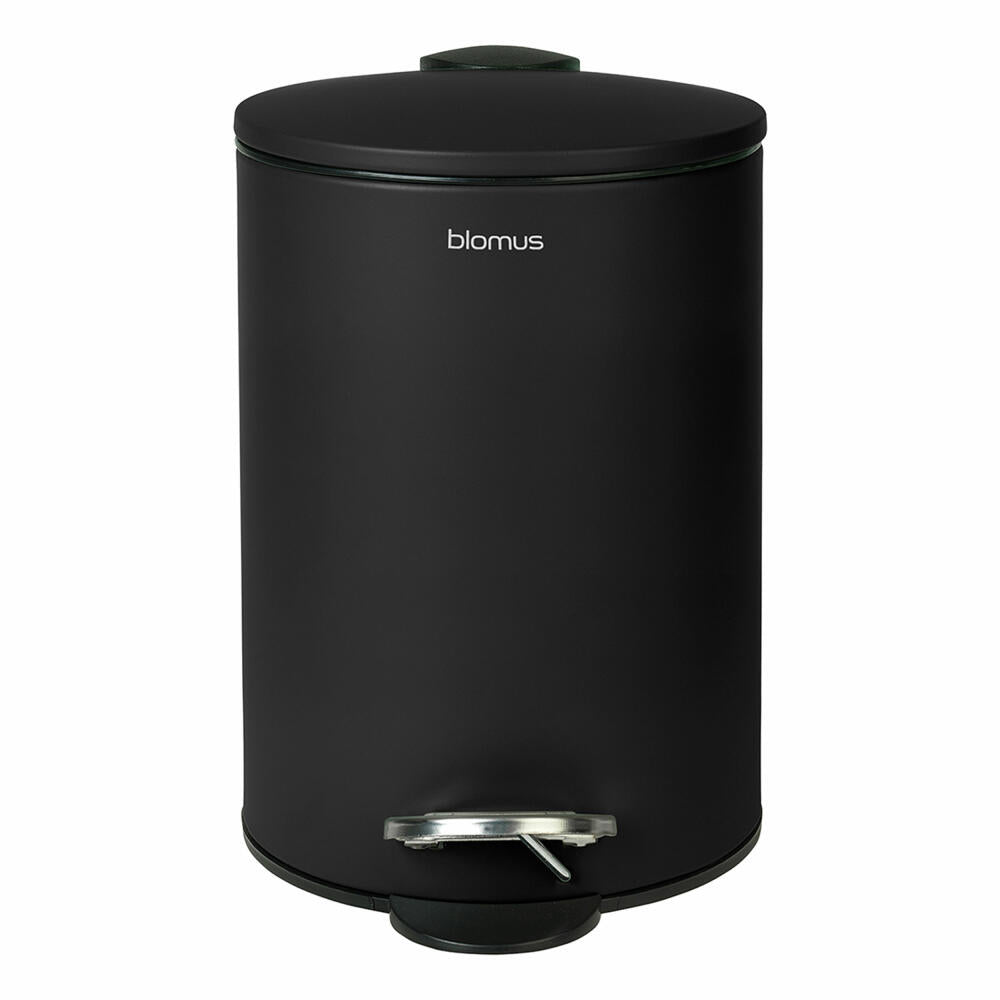 Blomus Treteimer Tubo, Abfalleimer, Bad Mülleimer, Stahl pulverbeschichtet, Kunststoff, Black Matt, 3 L, 69214
