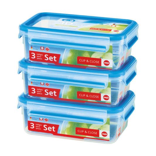 Emsa Clip & Close 3er Set Frischhaltedosen 1 L, Brotdose, Frischhaltebox, Box, 508558
