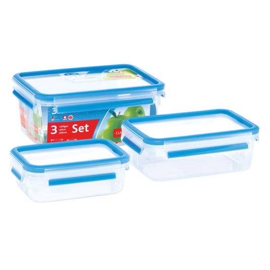 Emsa Clip & Close 3-teiliges Set Frischhaltedosen 0.55 L, 1 L, 2.30 L, Brotdose, Frischhaltebox, Box, 508566