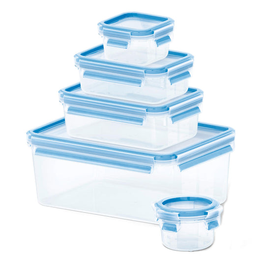Emsa Clip & Close 5-teiliges Set Frischhaltedosen, 0.15 L, 0.25 L, 0.55 L, 1 L, 3.70 L, Brotdose, Frischhaltebox, Box, 508568