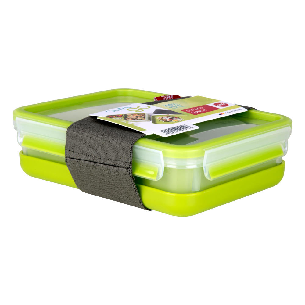 Emsa Clip & Go Lunchbox mit Gittereinsatz, Frischhalte Box, Dose, Aufbewahrungsdose, Clipbox, Kunststoff, Grün, 1.2 L, 518098