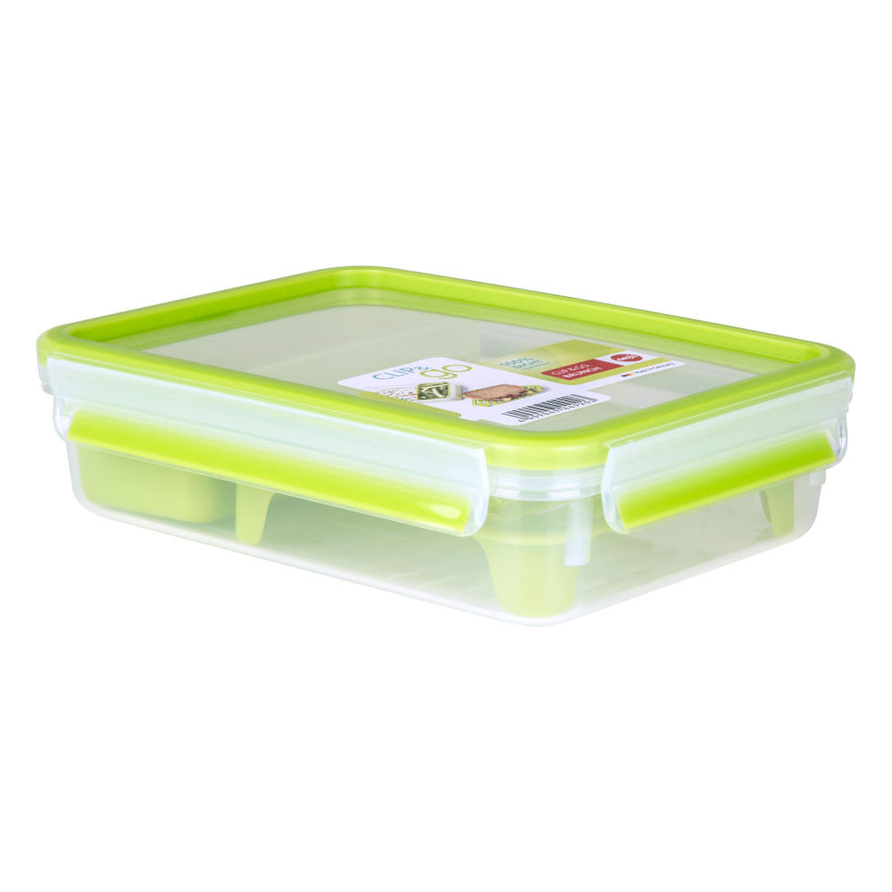 Emsa Clip & Go Brunchbox, Frischhalte Box, Dose, Aufbewahrungsdose, Clipbox, Kunststoff, Grün, 1.2 L, 518099
