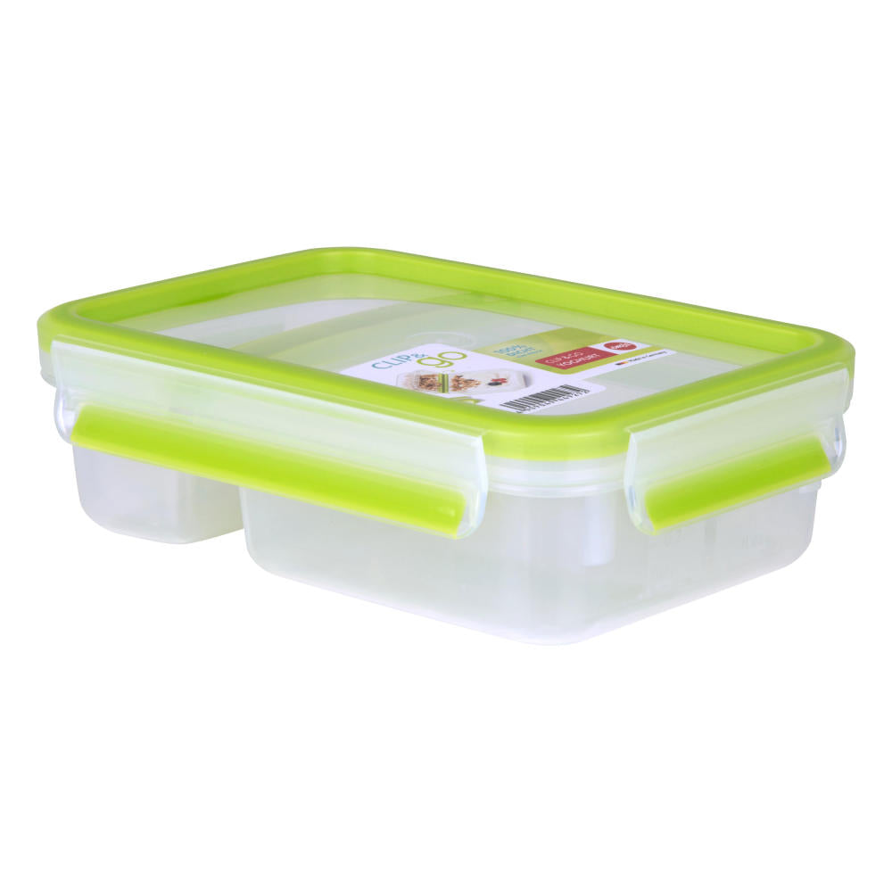 Emsa Clip & Go Snackbox, Frischhalte Box, Dose, Aufbewahrungsdose, Clipbox, Kunststoff, Grün, 600 ml, 518103