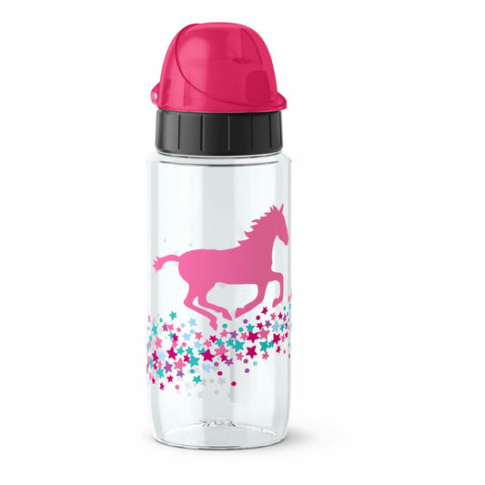 Emsa Trinkflasche Drink2Go Tritan Pink Horse, Trink Flasche, Getränkeflasche, Outdoorflasche, Kunststoff, Transparent, 0.5 L, 518302