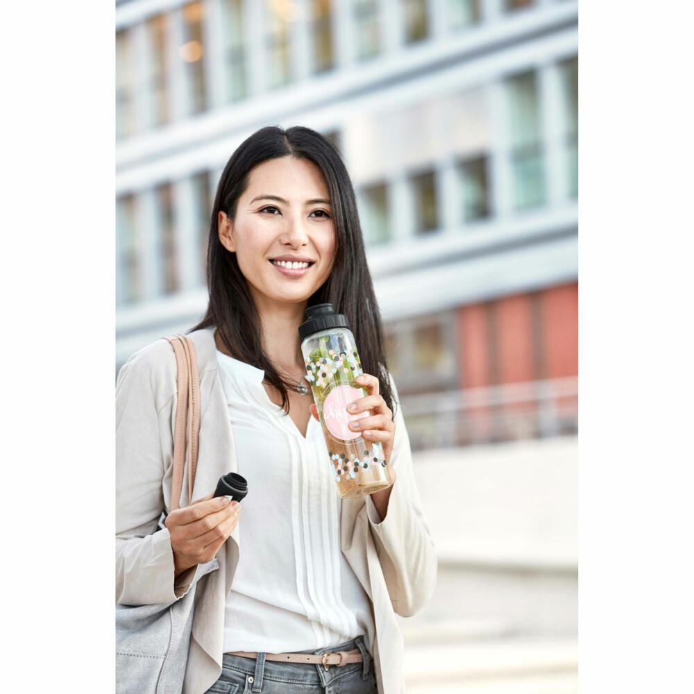 Emsa Drink2Go Tritan drinking bottle Happy Day, drinking bottle, drinks bottle, outdoor bottle, plastic, transparent / gray, 700 ml, 518309