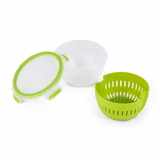Emsa Frischhaltedose Clip & Go Fruit Bowl, Früchtedose mit Siebeinsatz, Kunststoff, Grün, 1.1 Liter, N1072200