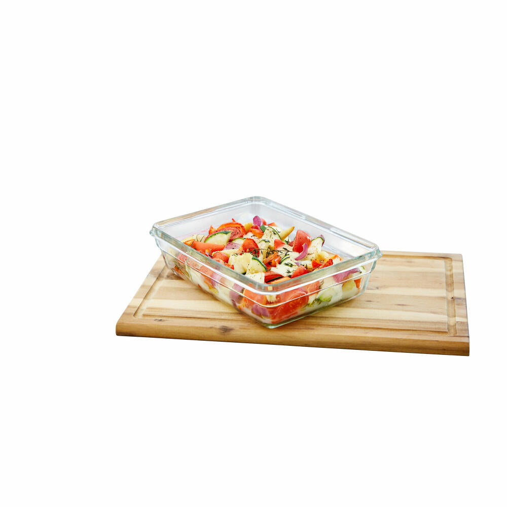 EMSA Clip & Close GLASS food storage container, with divider, storage container, storage jar, transparent / red, 0.8 L, N10407