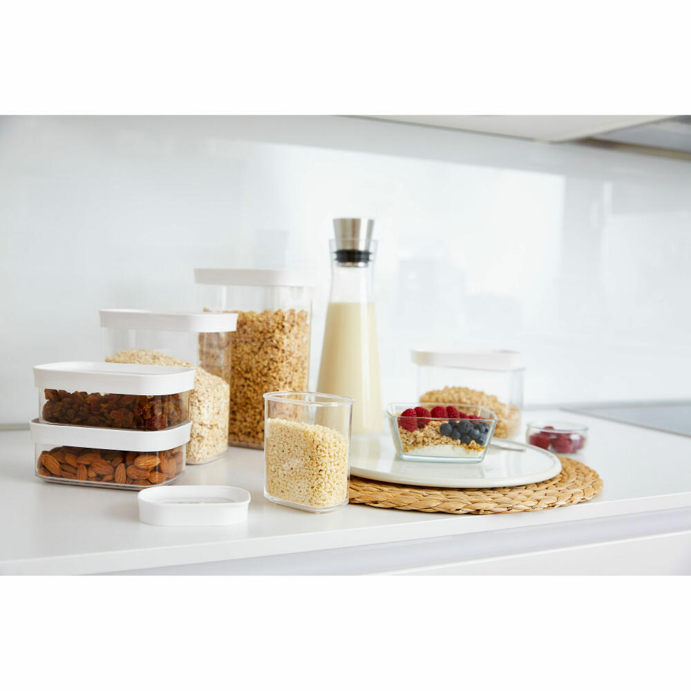 EMSA Optima dry storage container rectangular, portrait format, storage container, freshness container, plastic, transparent / white, 0.38 L, N11415