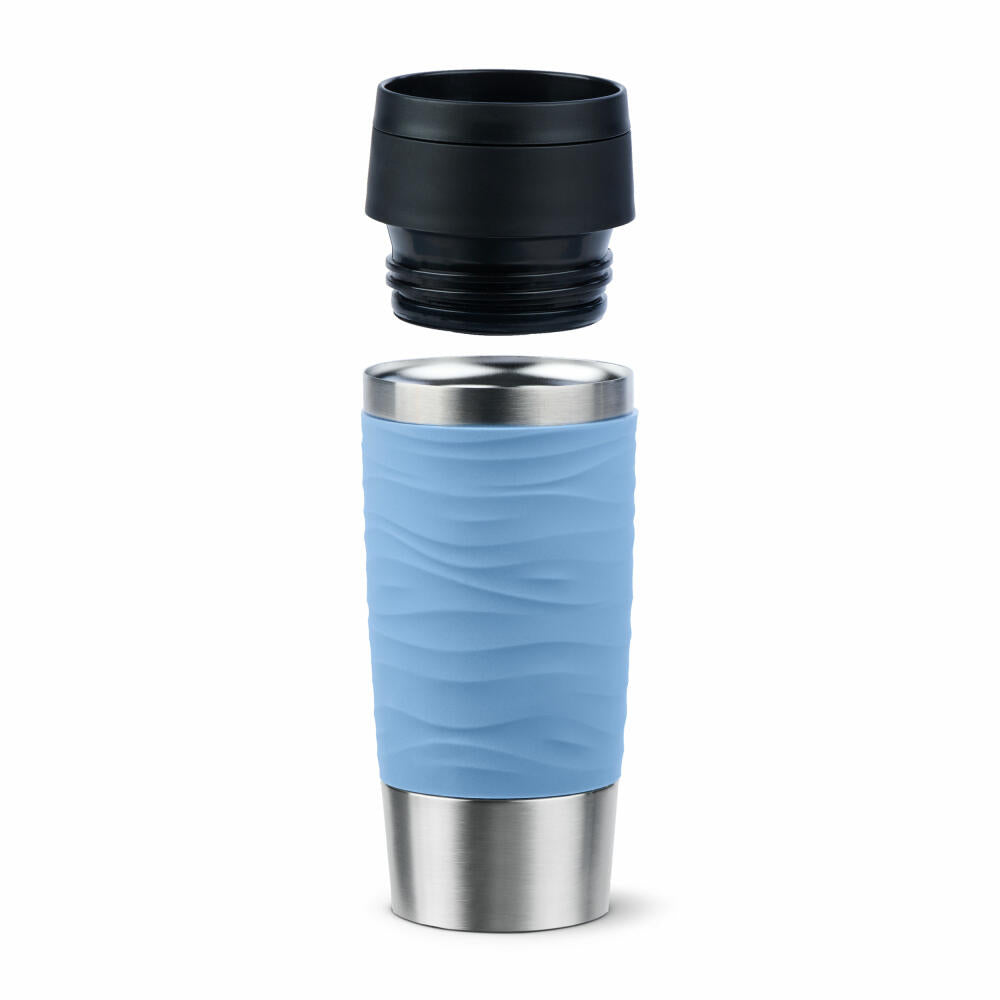 Emsa Isolierbecher Travel Mug Classic Wave, To-Go-Becher, Edelstahl, Pastellblau, 360 ml, N20213
