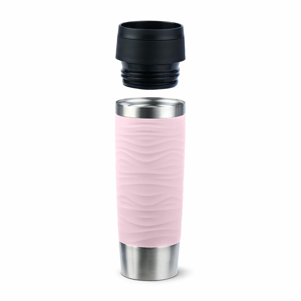 Emsa Isolierbecher Travel Mug Classic Wave, To-Go-Becher, Edelstahl, Pastellrosa, 500 ml, N20227