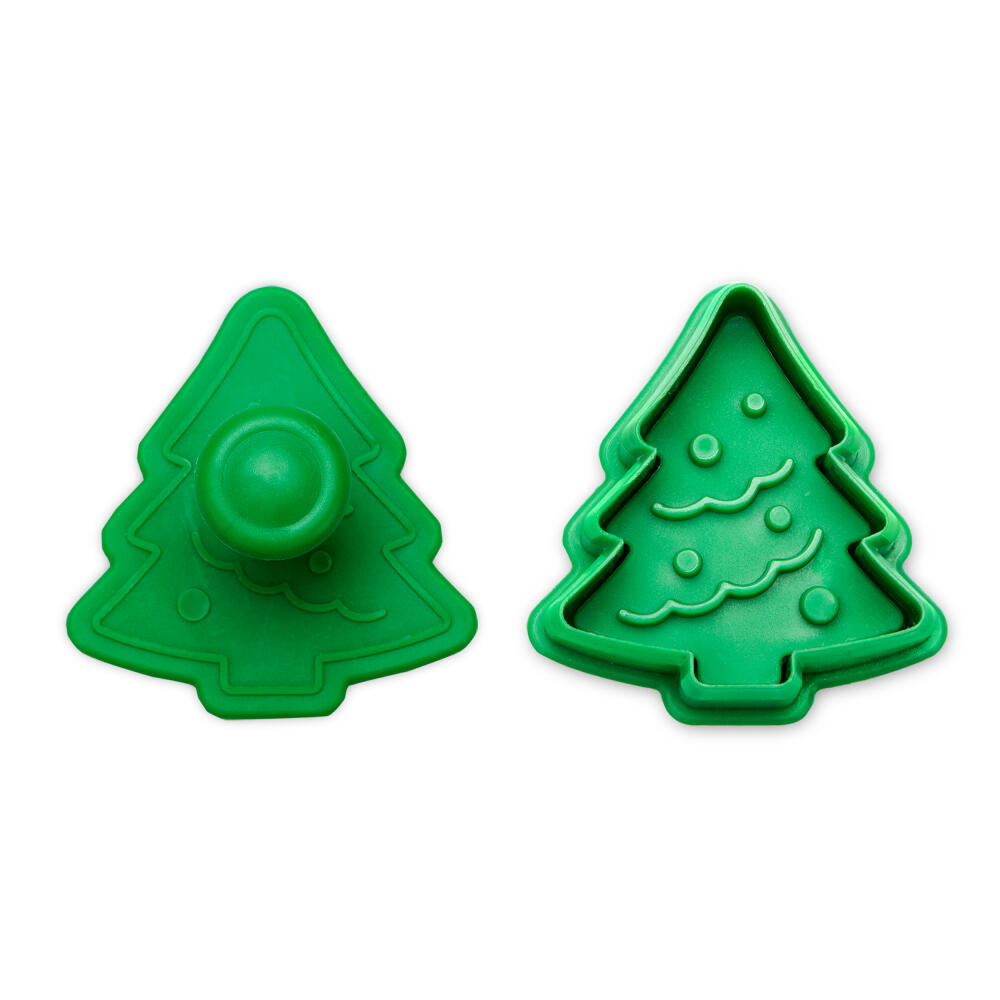 Städter Präge-Ausstecher Tannenbaum, Plätzchenausstecher, Keksausstecher, Ausstechform, Kunststoff, Grün, 4.5 cm, 170910