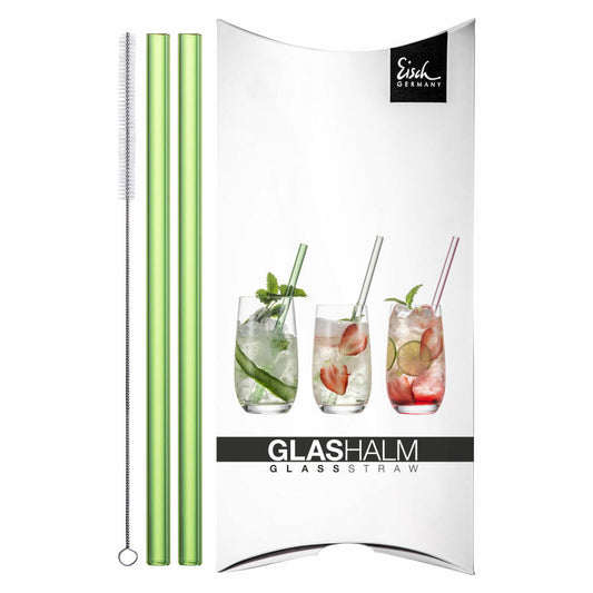 Eisch Glashalm 2er Set Gentleman Grün, mit Bürste, Glastrinkhalme, Glas, Grün, 20 cm, 86599811