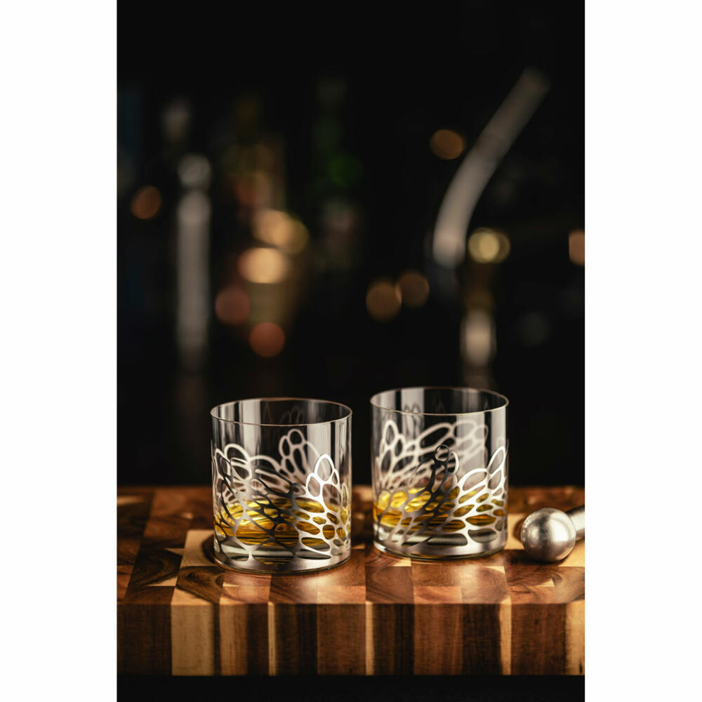 Eisch Whiskygläser Net, 2er Set Whiskyglas, Tumbler, Whiskybecher, Kristallglas, Silber, 400 ml, 79150015