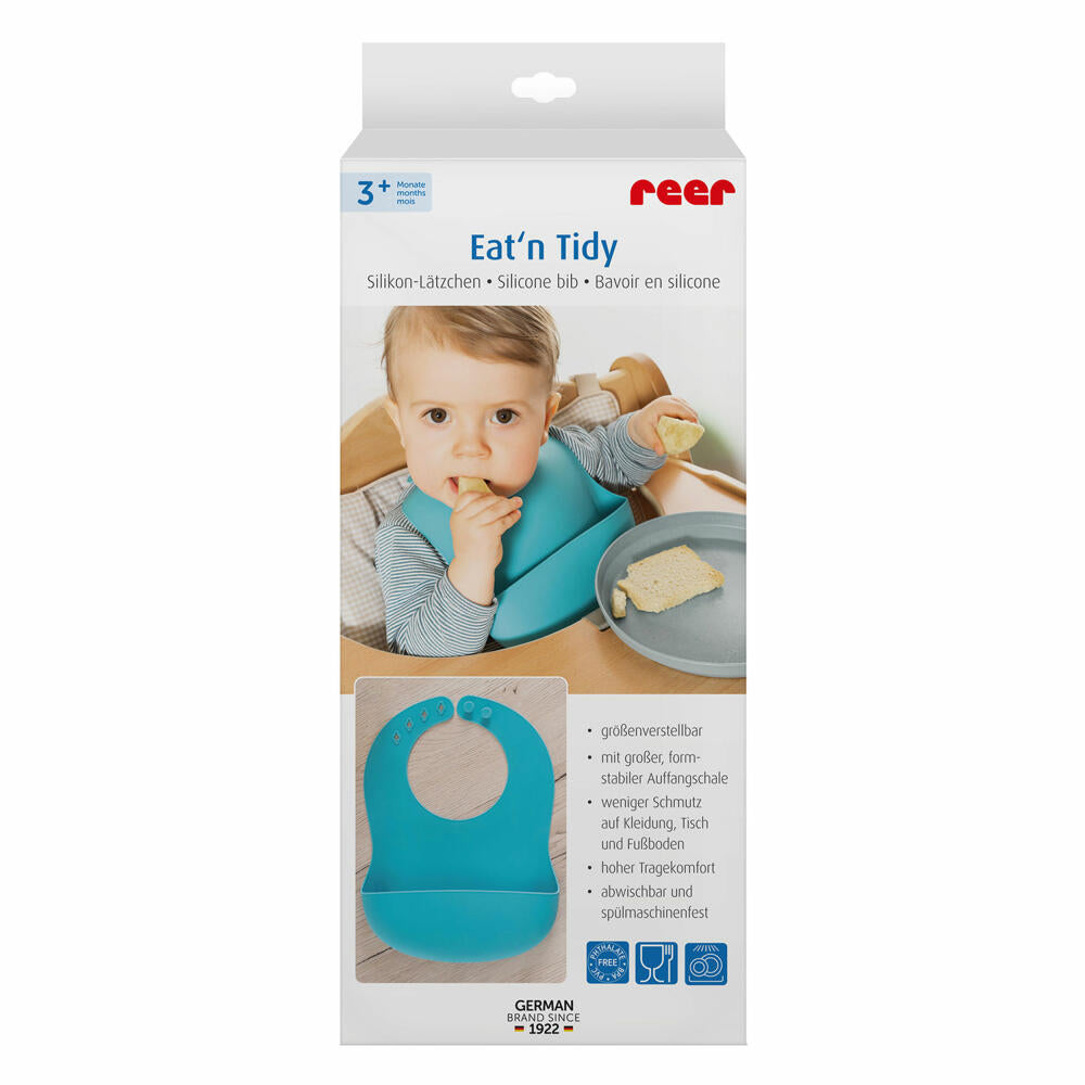 reer Eat’n Tidy Silikon-Lätzchen, mit Auffangschale, Lätzchen, Babylätzchen, Silikon, Blau, 25033