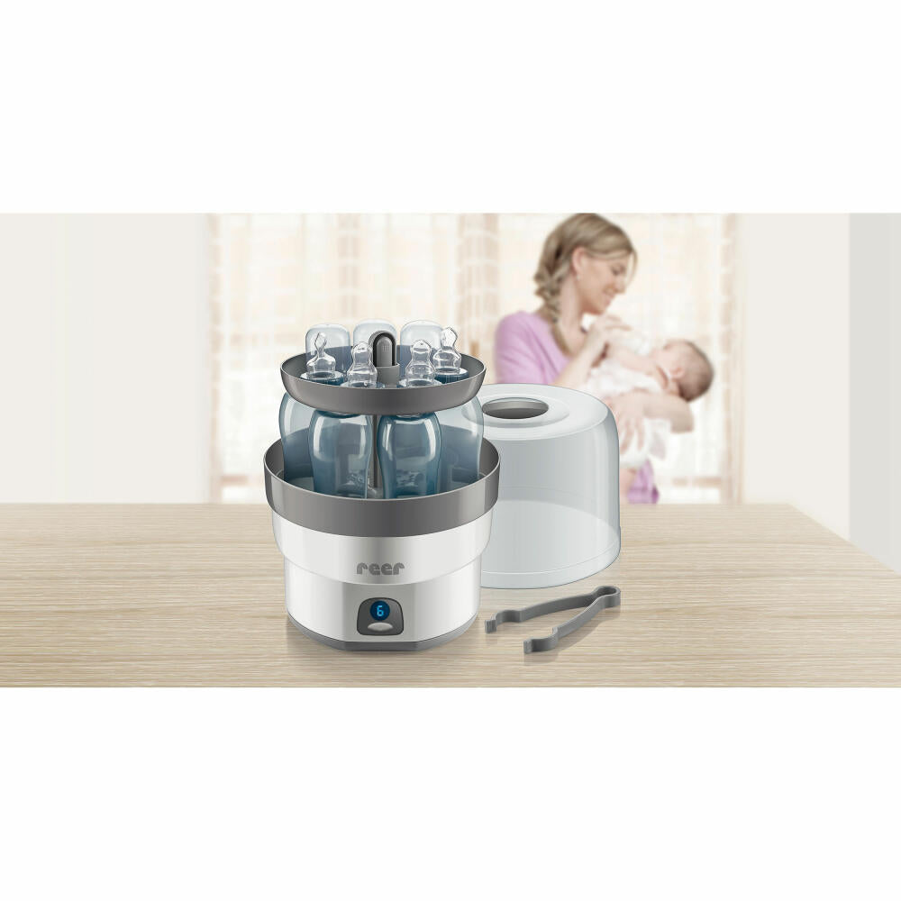 reer Vaporizer VapoMax, disinfection device, steam sterilizer, sterilizer, for 6 baby bottles, 36010