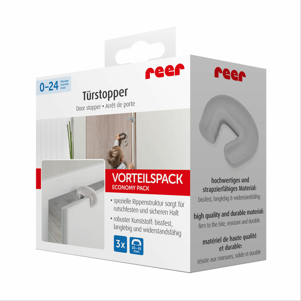 reer Türstopper, 3er Set, Finger-Klemm-Schutz, Türsicherung, Tür Stopper, Kindersicherung, Transparent, 70059