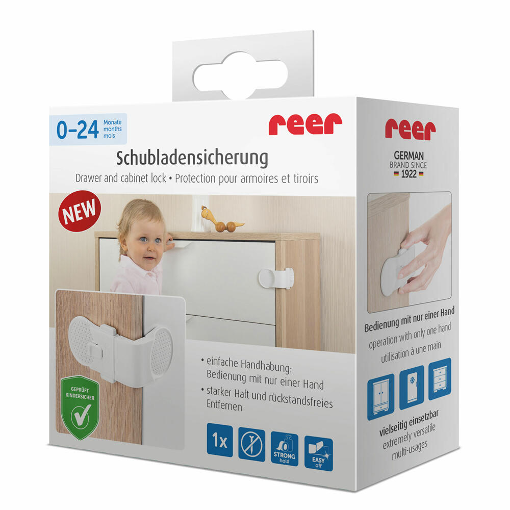reer Cabinet and drawer lock External, Cabinet lock, Drawer, Lock, Child safety lock, For gluing, 71050
