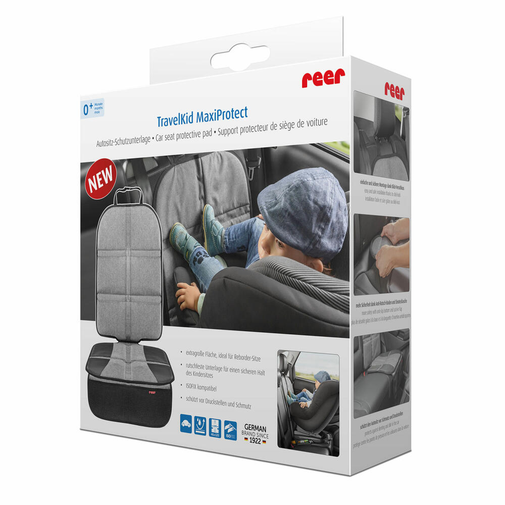 reer TravelKid MaxiProtect Autositz-Schutzunterlage, Unterlage für Kindersitz, Kindersitzunterlage, mit Taschen, 86071