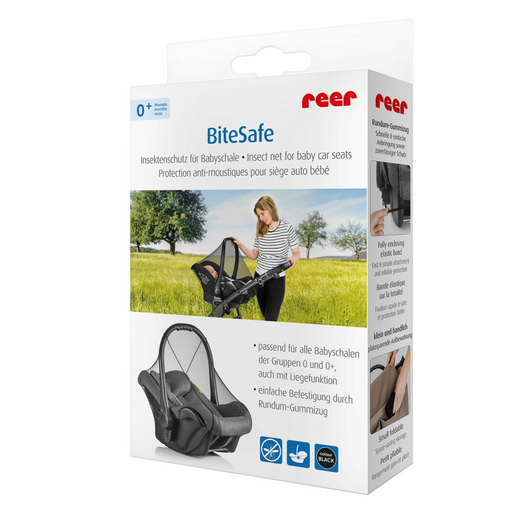 reer BiteSafe Insektenschutz für Babyschale, Moskitonetz, Mückennetz, Fliegennetz, Polyester, Schwarz, 87011