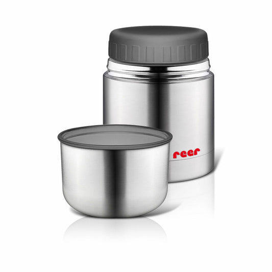 reer Edelstahl-Warmhaltebox mit Becher, Thermobox, Thermo Behälter, Babynahrung, Babybrei, 350 ml, 90430