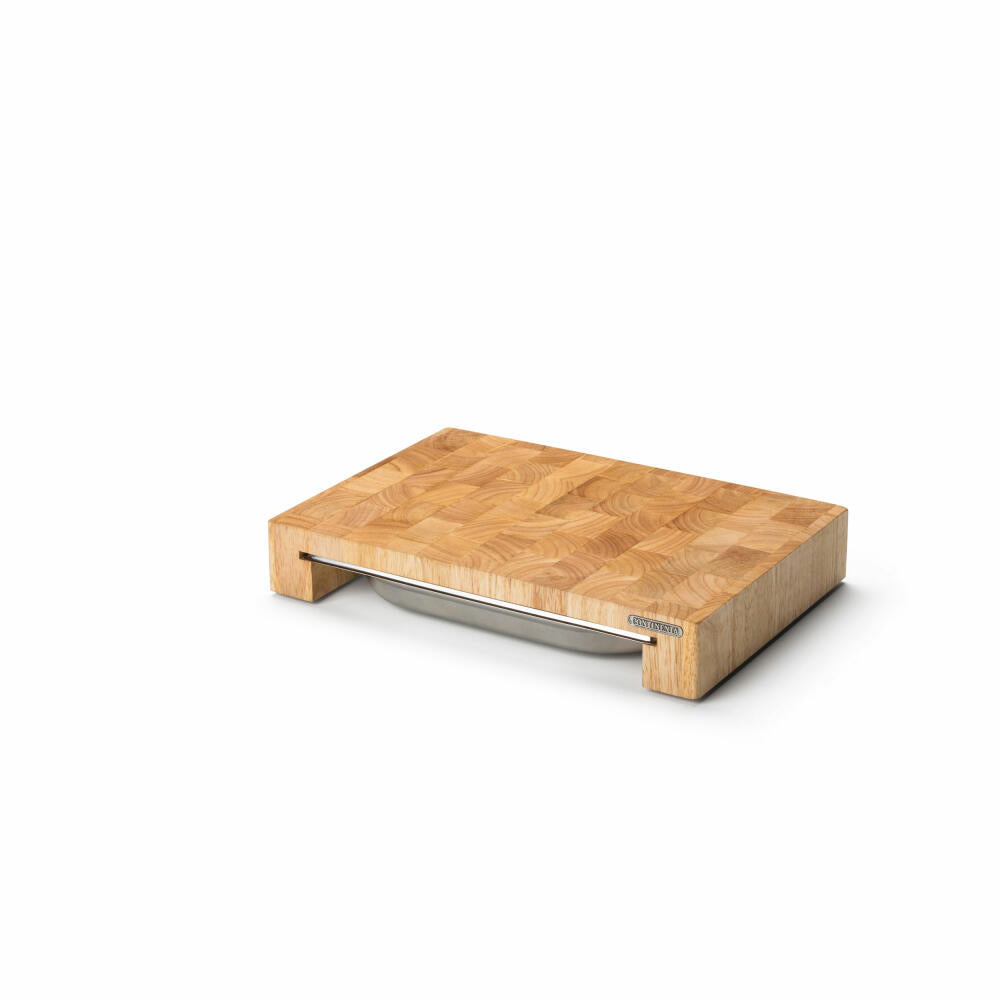 Continenta cutting board end grain with stainless steel drawer, kitchen board, breakfast board, rubberwood, stainless steel, 39 x 27 x 6.5 cm, 4026