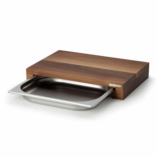 Continenta cutting board with drawer, kitchen board, serving board, drip tray, walnut wood, 39 x 27 cm, 4210