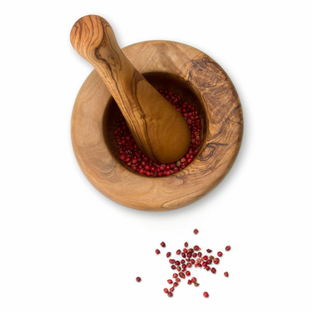 Continenta Mörser, Stößel, Gewürzmörser, Kräutermörser, Gewürz Mörsel, Olivenholz, L 14 cm, 4948