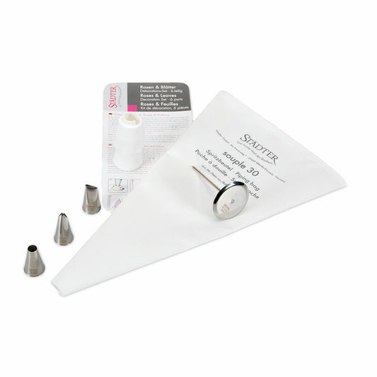 Städter decoration set roses and leaves, 6-piece, piping nozzle, piping bag, decorating nozzle, baking accessories, 001268