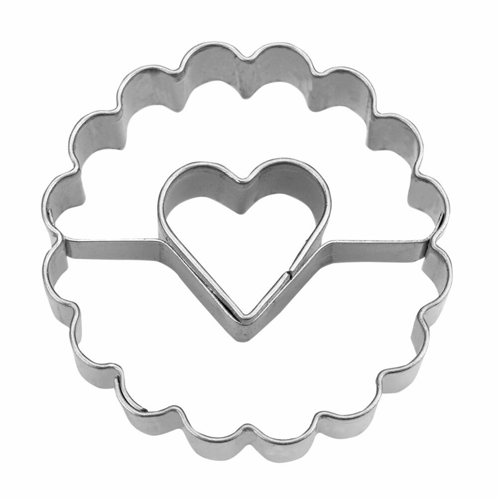 Städter Linzer cookie cutter heart in ring wavy, cookie cutter, cookie mold, cookies, stainless steel, Ø 4 cm / H 1.5 cm, 124080