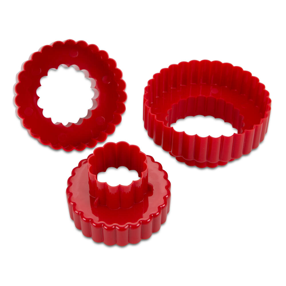 Städter Ausstecher Set Rund gewellt 3-tlg., Plätzchenausstecher, Keksausstecher, Ausstechform, Kunststoff, Rot, 9 cm, 169951