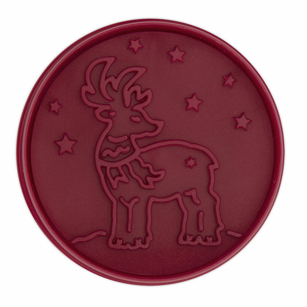 Städter embossed cookie cutter deer with ejector, cookie cutter, cookie mold, biscuit, biscuits, PP plastic, Bordeaux, 7 cm, 170025