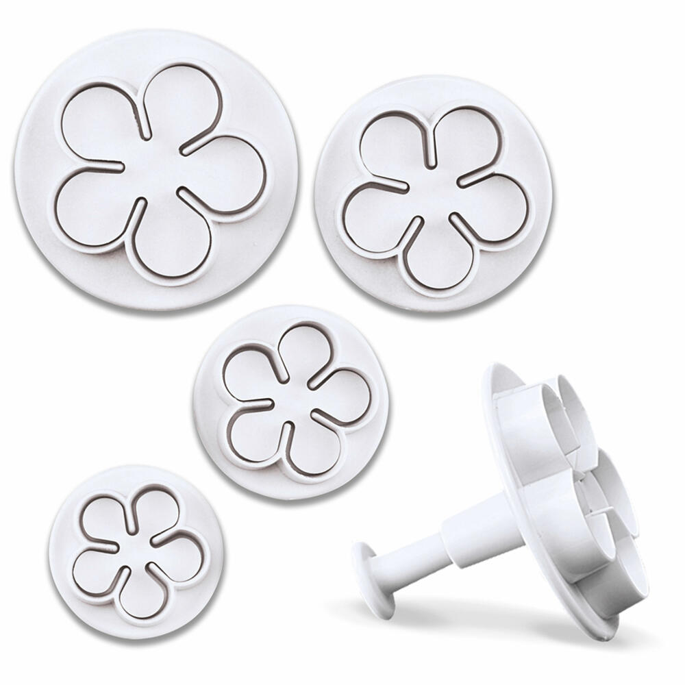 Städter professional cookie cutter with ejector roses and flowers set, 4 pieces, cookie cutter, fondant, marzipan shape, plastic, 170278