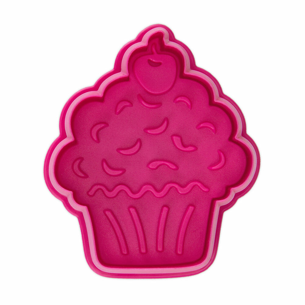 Städter embossed cookie cutter muffin, cookie cutter, cookie mold, PP plastic, pink, 6 cm, 171954