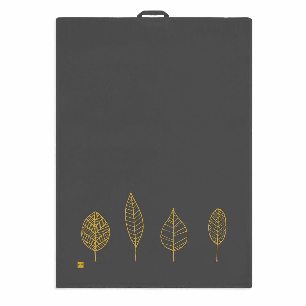PPD Pure Gold Leaves anthracite kitchen towel, kitchen towel, tea towel, hand towel, linen / cotton, 70 x 50 cm, 185501441