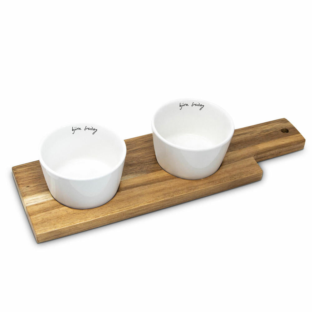 PPD Björn Freitag Dip Set nature, 3-piece, dip bowl, small bowl, serving tray, New Bone China / Acacia, 161302349