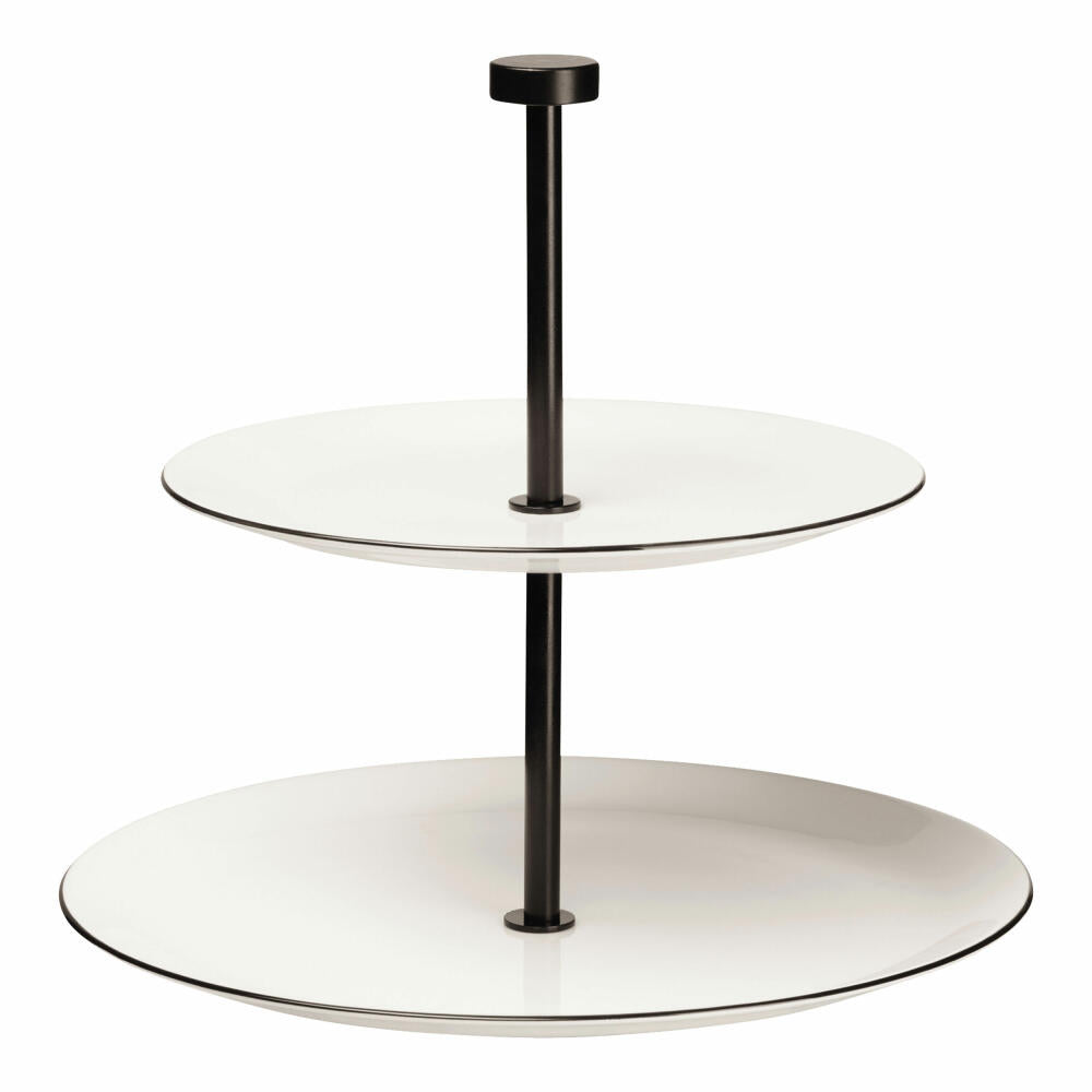 ASA Selection ligne noir Etagere 2-stufig rund, Servierständer, Fine Bone China, Weiß glänzend, H 23.5, 2010113