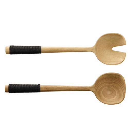 ASA Selection wood salad cutlery, 2-piece, with black nylon handle, salad cutlery, salad fork, rubberwood, 53932970