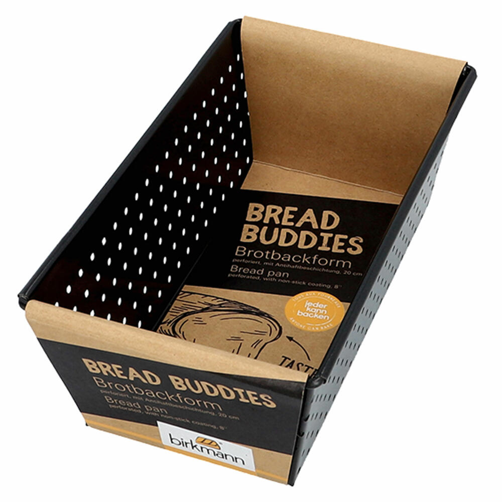 Birkmann Bread Buddies Brotbackform, Backform, Brotform, Perforiert, Karbonstahl, 20 x 7.5 cm, 331068