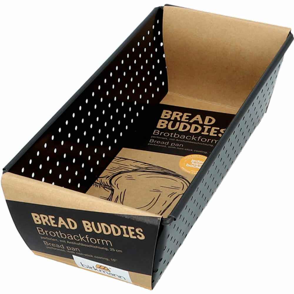 Birkmann Bread Buddies Brotbackform, Backform, Brotform, Perforiert, Karbonstahl, 25 x 7.5 cm, 331075