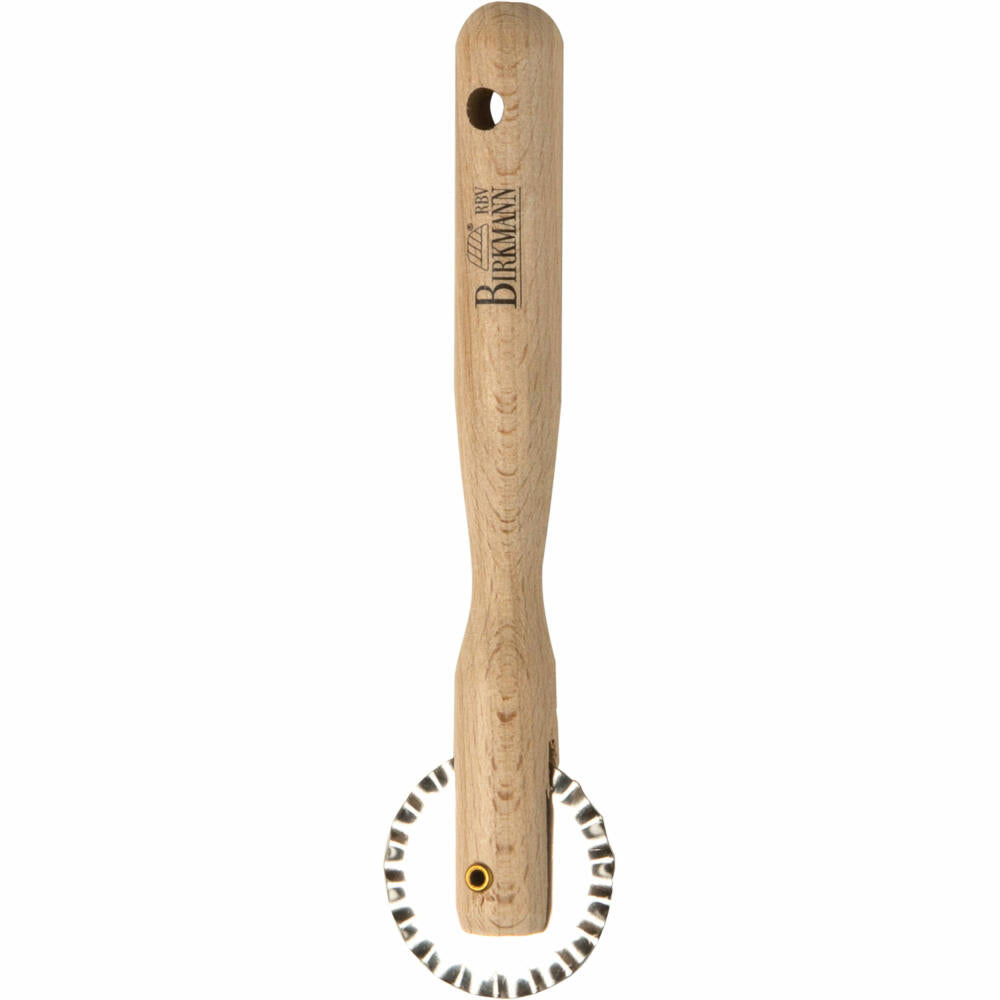Birkmann Easy Baking Teigrädchen Gewellt, Teigschneider, Teigrad, Teigtaschenrad, Buchenholz / Metall, 15 cm, 340565