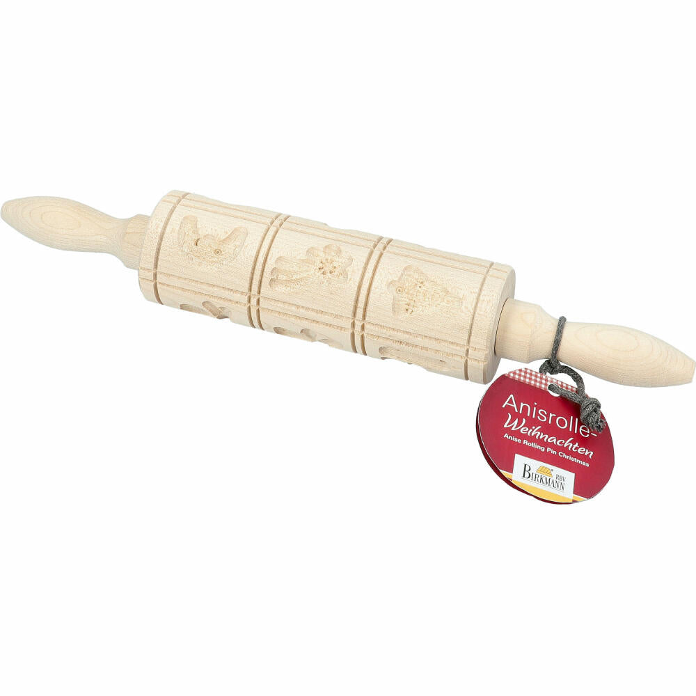 Birkmann Anisrolle Weihnachten, Teigrolle, Motivrolle, Prägerolle, Muster Rolle, 12 Motive, Ahornholz, 15.5 cm, 340787