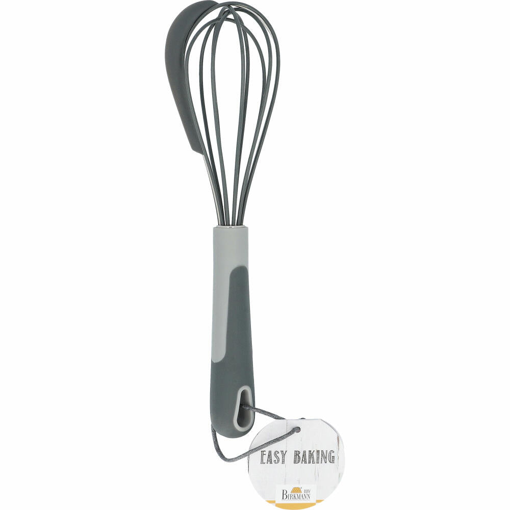 Birkmann Easy Baking Schneebesen mit Schaber, Rührbesen, Schlagbesen, Edelstahl / Kunststoff, Grau, 27 cm, 422452